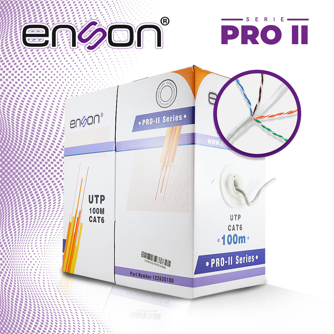 CABLE UTP CAT6 ENSON 12263G100 SERIE PRO-II CALIBE 23 AWG 100% COBRE DE ALTO RENDIMIENTO BOBINA DE 100 METROS FORRO PVC 