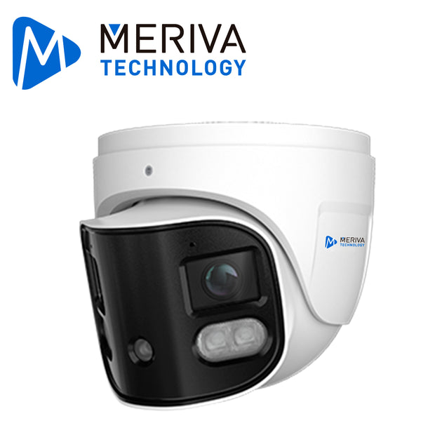 CAMARA IP TURRET PANORAMICA 180 GRADOS MERIVA TECHNOLOGY MTP-204 / 8 MP / H.265+ / 2 LENTES 2.8MM / 30M IR / 20M LUZ BLA