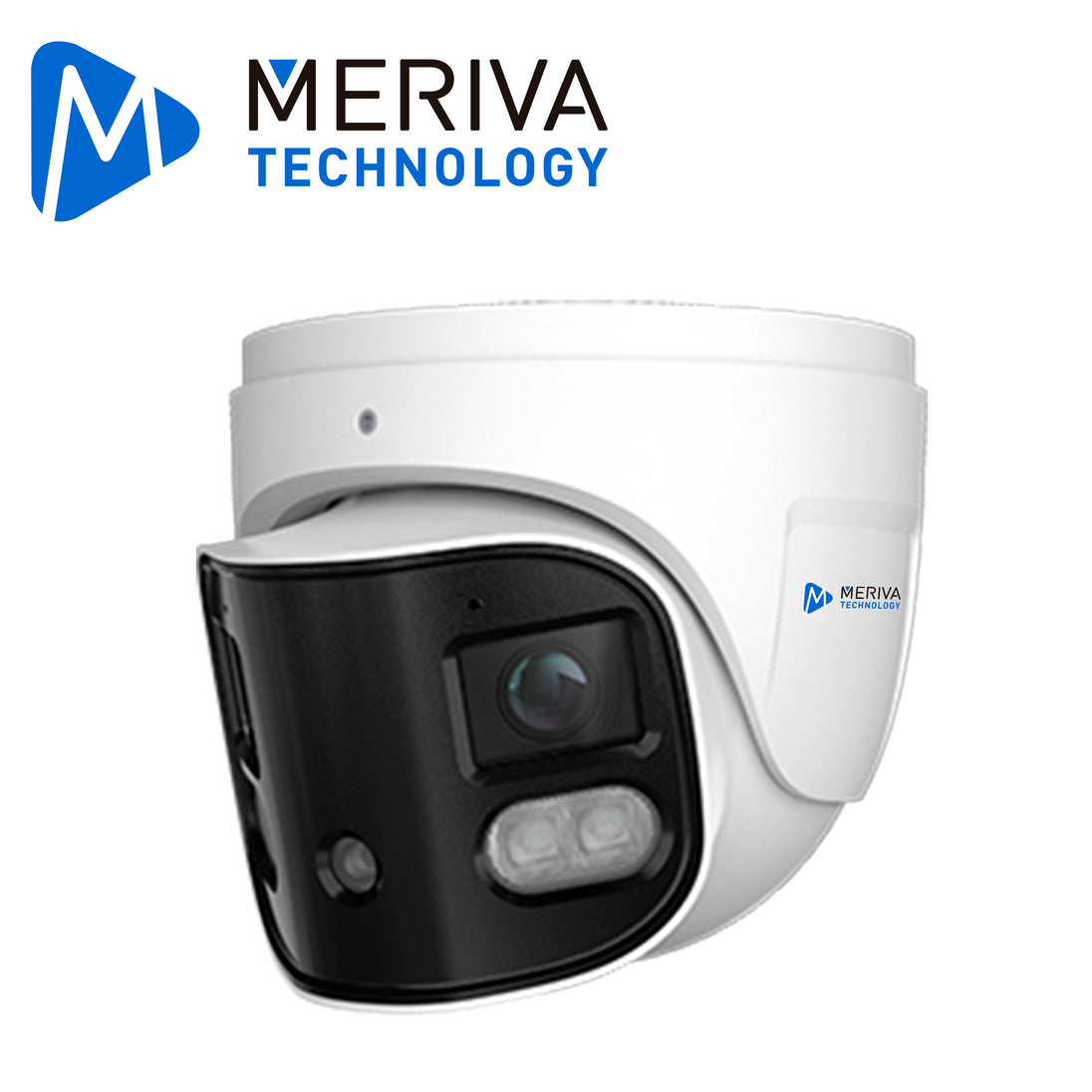 CAMARA IP TURRET PANORAMICA 180 GRADOS MERIVA TECHNOLOGY MTP-204 / 8 MP / H.265+ / 2 LENTES 2.8MM / 30M IR / 20M LUZ BLA