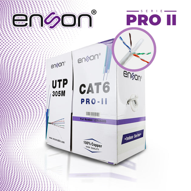 CABLE UTP CAT6 ENSON 12263G305 SERIE PRO-II CALIBE 23 AWG 100% COBRE DE ALTO RENDIMIENTO BOBINA DE 305 METROS FORRO PVC 