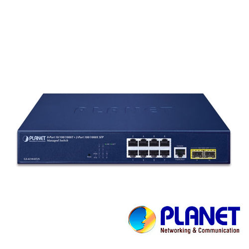 SWITCH PLANET GS-4210-8T2S ADMINISTRABLE L2 / 8 PUERTOS RJ45 VELOCIDAD DE TRANSMISION 10/100/1000 MBPS + 2 PUERTOS SFP V