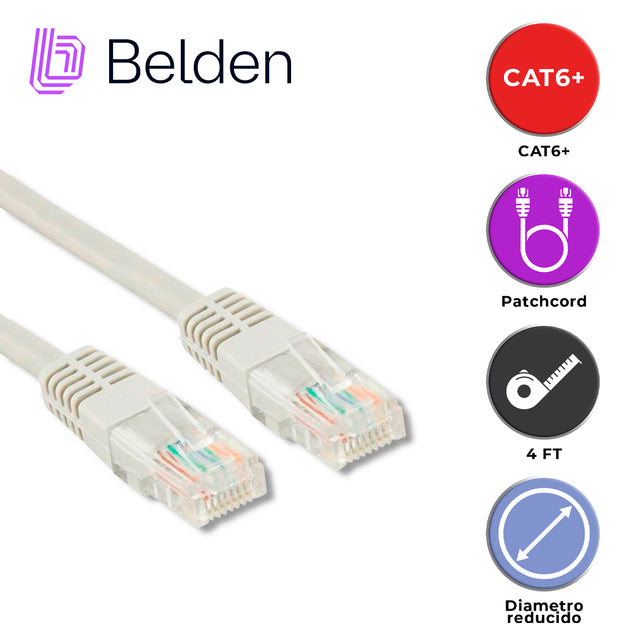 PATCH CORD DIAMETRO REDUCIDO UTP CAT6+ BELDEN C6D1109004 / INTERIOR / BLANCO / 4 PARES / 28 AWG / FORRO PVC / CMR / 4 PI