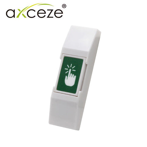 BOTON LIBERADOR AXCEZE AX-B20 TIPO PUSH FABRICADO EN PLASTICO MONTAJE EN PARED MEDIDAS 76 X 23 X 14MM CONEXION A 2 HILOS