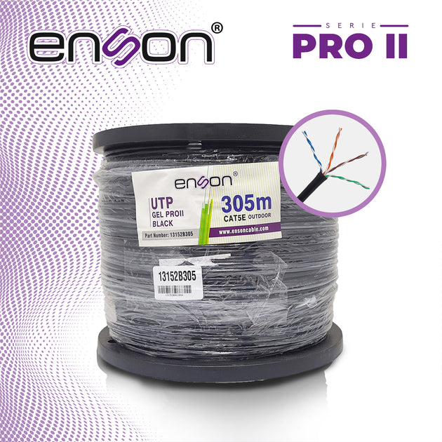 CABLE UTP CAT5E ENSON 13152B305 SERIE PRO-II C/GEL CALIBE 24 AWG 100% COBRE BOBINA DE 305 METROS FORRO PE COLOR NEGRO US