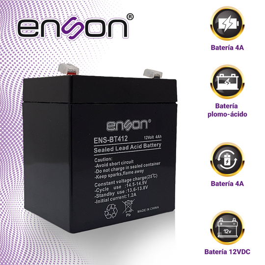 BATERIA DE RESPALDO ENSON ENS-BT412 12VDC 4A BASE PLOMO-ACIDO PARA FUENTES DE PODER Y SISTEMAS DE RESPALDO