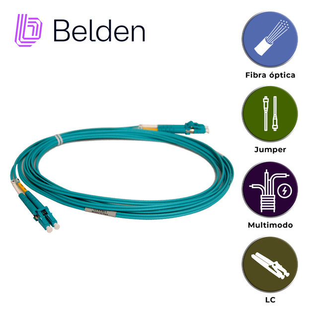 JUMPER DE FIBRA OPTICA MULTIMODO BELDEN FP3LDLD003M / INTERIOR / AQUA / OM3 / LC DUPLEX - LC DUPLEX / 50/125 MICRAS / OF