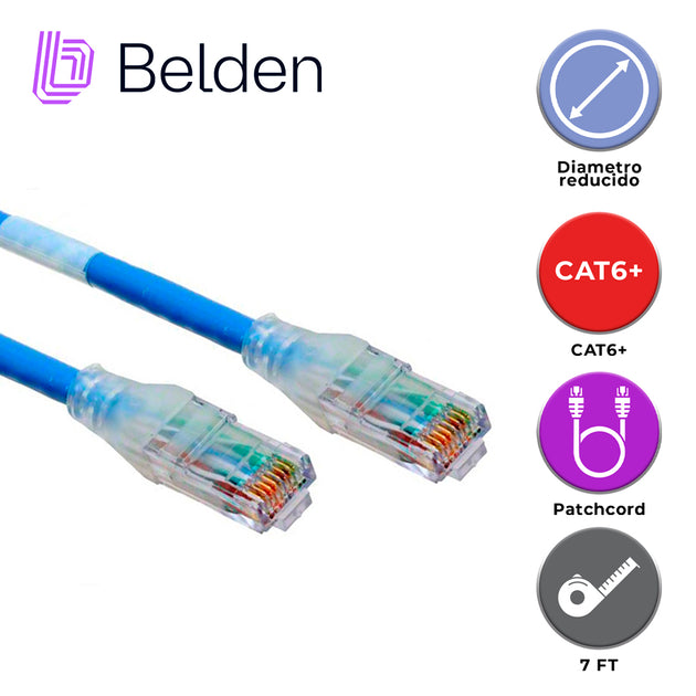 PATCH CORD DIAMETRO REDUCIDO UTP CAT6+ BELDEN C6D1106007 / INTERIOR / AZUL / 4 PARES / 28 AWG / FORRO PVC / CMR / 7 PIES