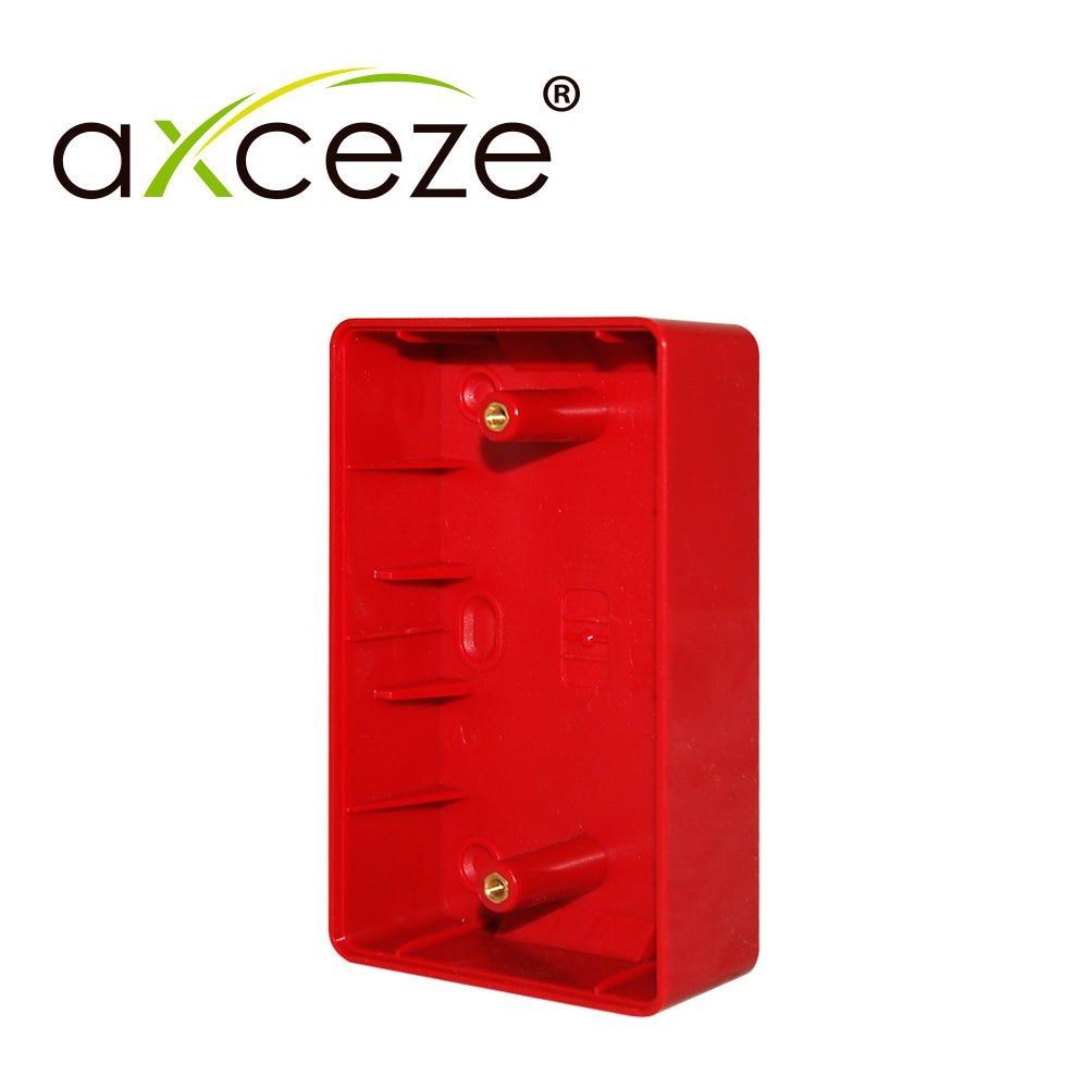 CAJA PARA BOTON AXCEZE AX-PBOX FABRICADO EN PLASTICO COLOR ROJO MEDIDAS 115 X 70 X 30 USO EN INTERIORES MONTAJE SUPERFIC