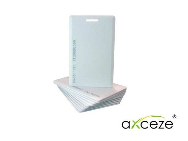 TARJETA DE PROXIMIDAD GRUESA AX-ID2 PAQUETE 10 PIEZAS FRECUENCIA DE 125KHZ 26 BITS TIPO CLAMSHELL CON PERFORACION Y CODI