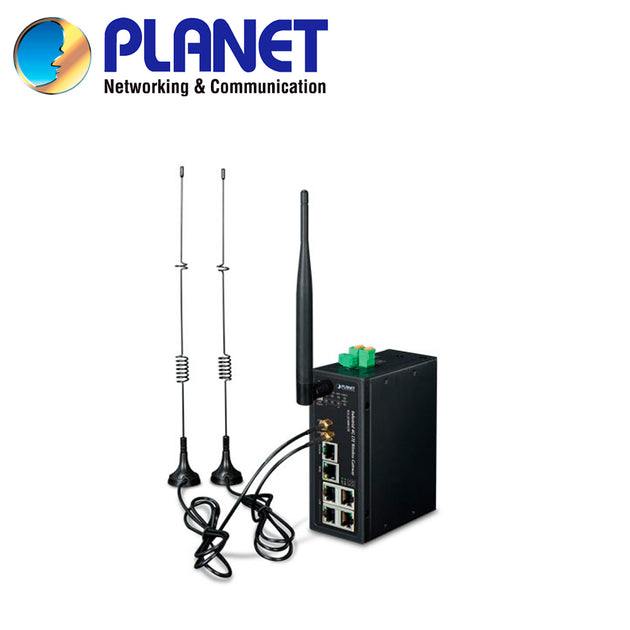 ROUTER CELULAR 4G LTE INDUSTRIAL PLANET ICG-2510W-LTE-US / 2 SLOTS MINI SIM / 2 ANTENAS EXTERNAS 5DBI PARA LTE / 4 PUERT