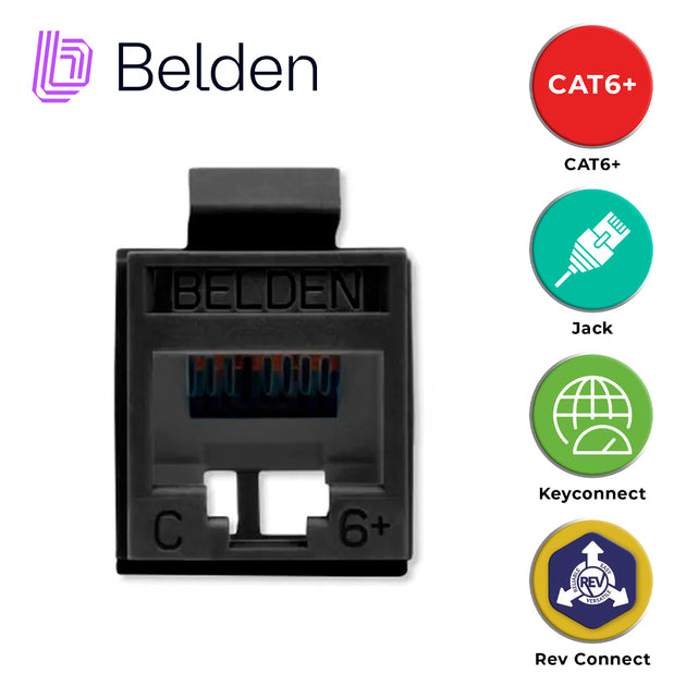 CONECTOR MODULAR JACK CAT6+ RJ45 BELDEN RV6MJKUBK-S1 / REVCONNECT / INTERIOR / NEGRO / PIEZA