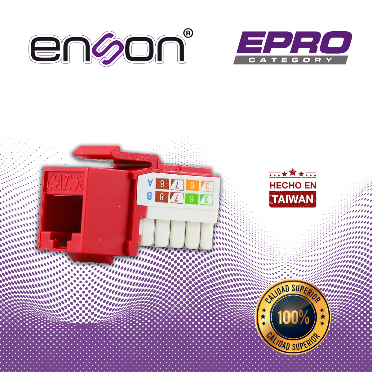 CONECTOR MODULAR JACK RJ45 ENSON EPRO-JACK5E-RD SERIE PRO, POSICION VERTICAL CAT5E COLOR ROJO COMPATIBLE CON PLACAS ENSO