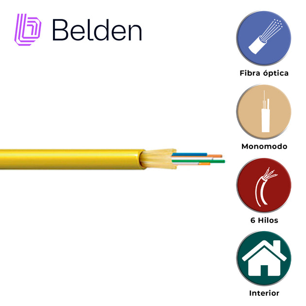 FIBRA OPTICA BELDEN FISD006R9 / INTERIOR / AMARILLO / OS2 / 6 HILOS / FORRO PVC / OFNR / BOBINA / 3,280 PIES 1,000 METRO