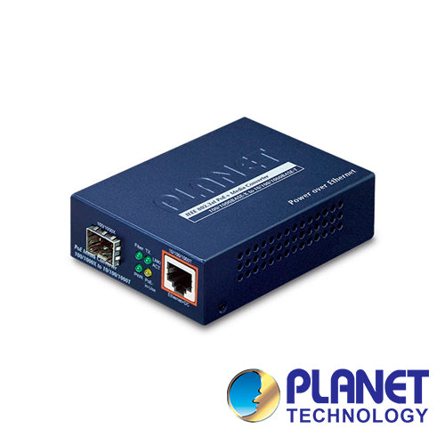CONVERTIDOR DE MEDIOS DE FIBRA OPTICA A UTP POE AF/AT PLANET GTP-805A / 1 PUERTO DE FIBRA OPTICA SFP 100/1,000MBPS + 1 P