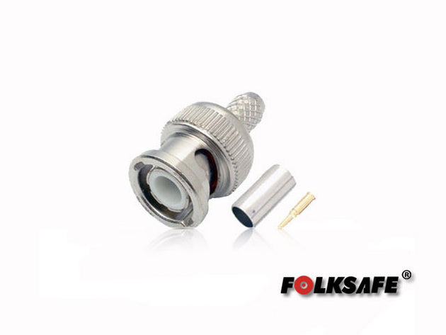 CONECTOR PARA CRIMPEAR BC59 FOLKSAFE BNC MACHO(CONECTOR, PIN DE COBRE Y ANILLO) PARA CRIMPEAR EN CABLE COAXIAL RG59, MED