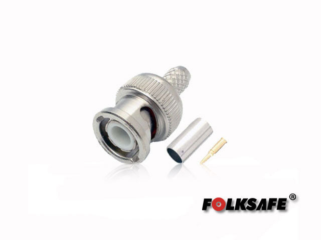 CONECTOR PARA CRIMPEAR BC59 FOLKSAFE BNC MACHO(CONECTOR, PIN DE COBRE Y ANILLO) PARA CRIMPEAR EN CABLE COAXIAL RG59, MED
