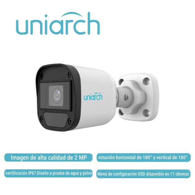 CAMARA ANALOGA BULLET UNIARCH UAC-B112-F28-X-H / 2MP / TVI/AHD/CVI: 1080P@30fps / LENTE-2.8MM / DWDR / IR20M / OSD-MENU 