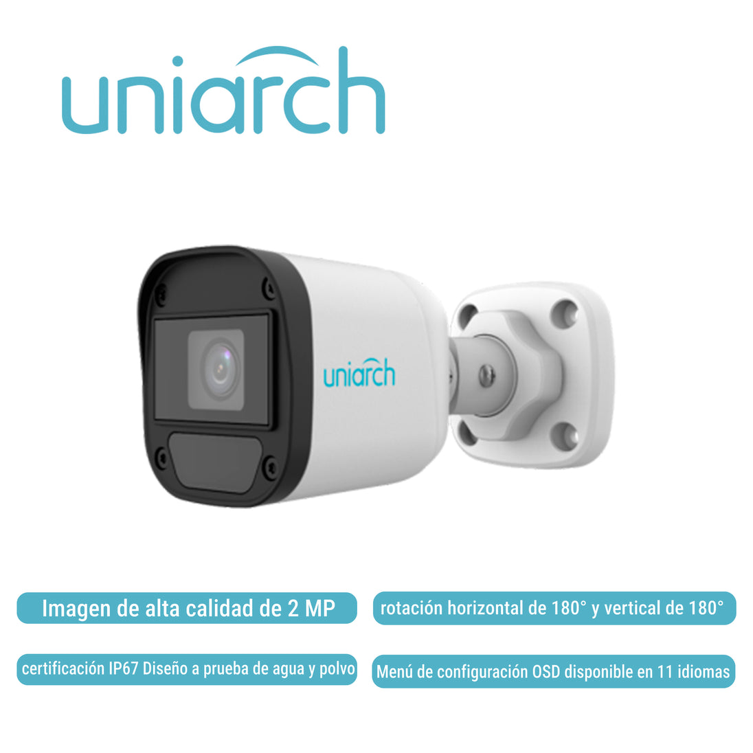 CAMARA ANALOGA BULLET UNIARCH UAC-B112-F28-X-H / 2MP / TVI/AHD/CVI: 1080P@30fps / LENTE-2.8MM / DWDR / IR20M / OSD-MENU 