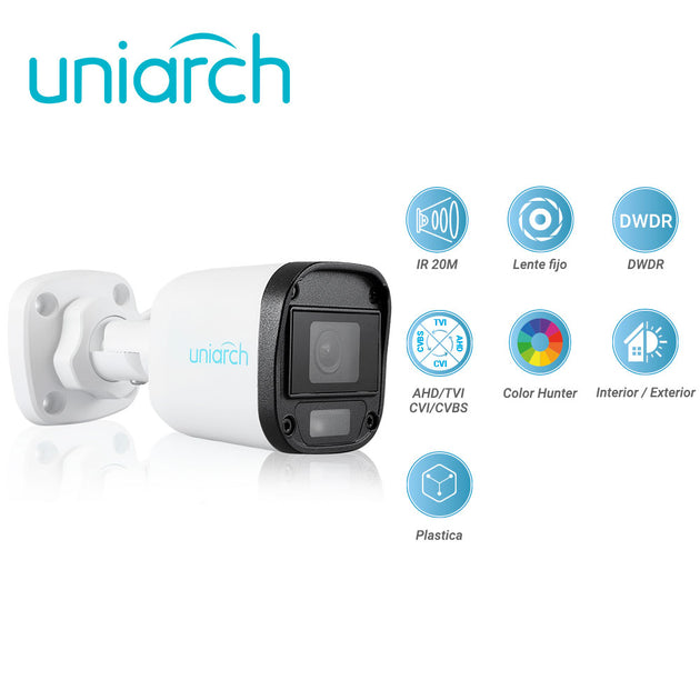 CAMARA ANALOGA MINI BULLET COLORHUNTER UNIARCH UAC-B115-F28-W / 5MP / TVI: 5MP@20fps / LENTE-2.8MM / DWDR / IR20M