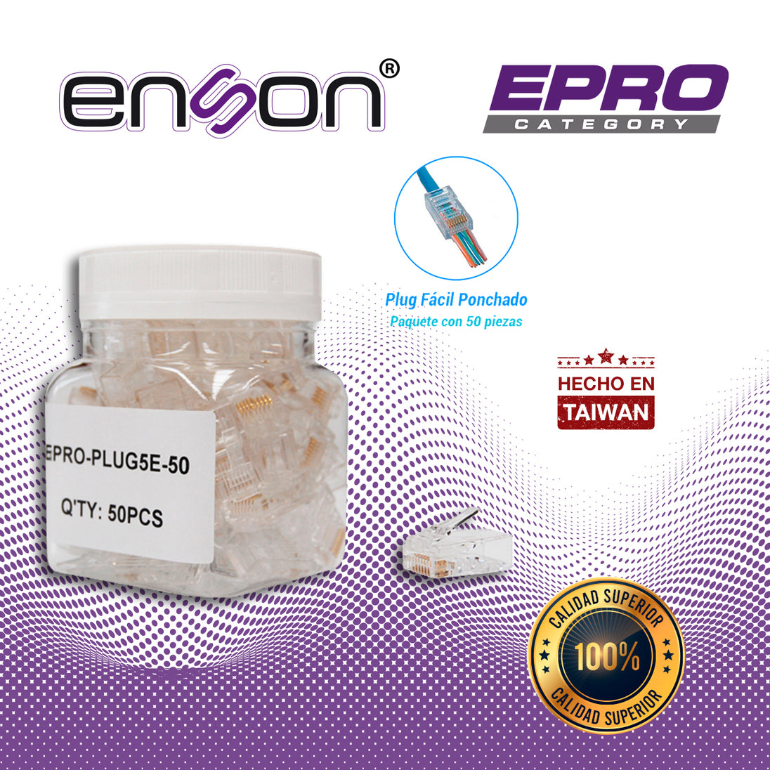 PLUG FACIL PONCHADO ENSON EPRO-PLUG5E-50 BOTE DE 50 PZS PARA CABLE UTP CAT5E CON SISTEMA DE PASO DE CABLES PASSTRU QUE F