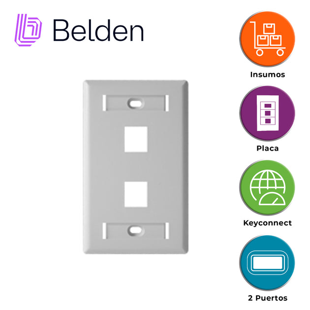 PLACA DE PARED (FACEPLATE) BELDEN AX102655 / INTERIOR / BLANCO / 2 PUERTOS / PIEZA