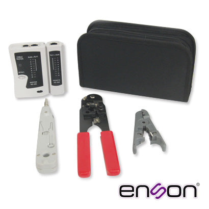 KIT COMPLETO ENSON ENS-KTCB PINZAS+TESTER, INCLUYE: -PROBADOR DE CABLEADO -PINZA CRIMPEADORA RJ45 -PINZA PELADORA UTP/ST