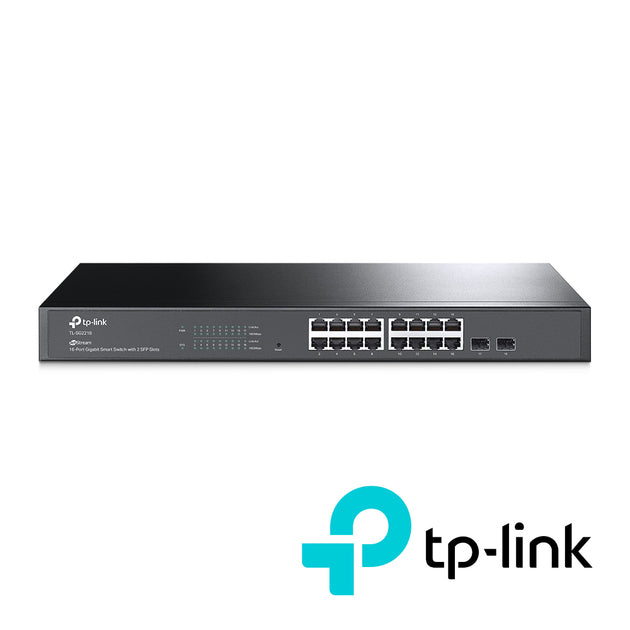 SWITCH ADMINISTRABLE JETSTREAM TP-LINK SG2218 / 16 PUERTOS RJ45 10/100/1000 MBPS 2 PUERTOS FIBRA OPTICA SFP (VACIO) GIGA