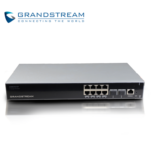 SWITCH ADMINISTRABLE POE+ CAPA 3 GRANDSTREAM GWN7811P / 8 PUERTOS 10/100/1,000MBPS / 8 PUERTOS POE+ AF/AT / 2 PUERTOS SF