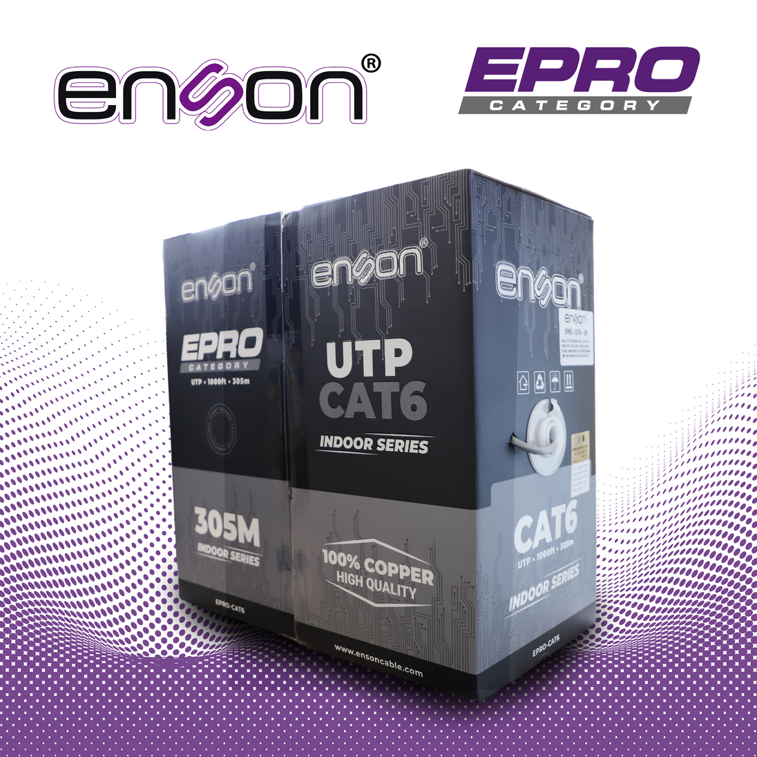 CABLE UTP CAT6 ENSON EPRO-CAT6-GR FORRO PVC COLOR GRIS 4 PARES CALIBRE 23 AWG 100% COBRE USO INTERIOR BOBINA 1000 PIES 3