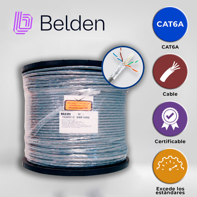 CABLE UTP CAT6A BELDEN 10GXS12 0081000 / INTERIOR / GRIS / 625MHZ / 4 PARES / 23 AWG / FORRO PVC / CMR / CERTIFICABLE / 