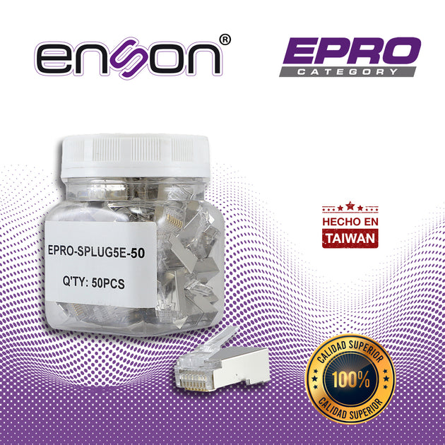 PLUG FACIL PONCHADO BLINDADO ENSON EPRO-SPLUG5E-50 BOTE DE 50 PZS PARA CABLE UTP CAT5E CON SISTEMA DE PASO DE CABLES PAS