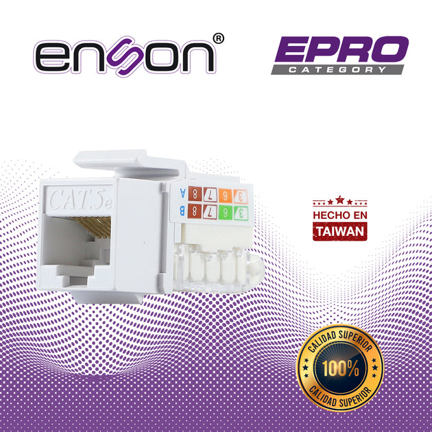 CONECTOR MODULAR JACK RJ45 ENSON EPRO-TLJACK5E-WH SERIE PRO TERMINADO SIN PINZAS, POSICION VERTICAL CAT5E COLOR BLANCO C