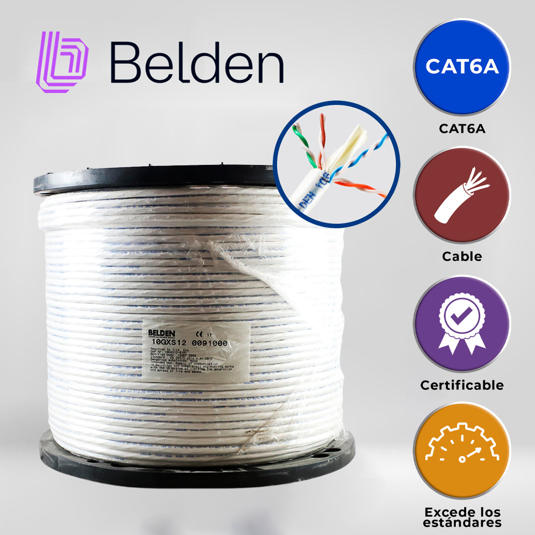 CABLE UTP CAT6A BELDEN 10GXS12 0091000 / INTERIOR / BLANCO / 625MHZ / 4 PARES / 23 AWG / FORRO PVC / CMR / CERTIFICABLE 