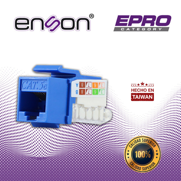 CONECTOR MODULAR JACK RJ45 ENSON EPRO-TLJACK5E-BL SERIE PRO TERMINADO SIN PINZAS, POSICION VERTICAL CAT5E COLOR AZUL COM