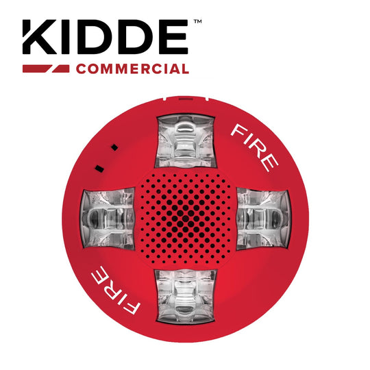 ALTAVOZ DE TECHO CON LUZ ESTROBOSCOPICA / 15-115 CD / KIDDE / GCSVRF / ROJA, CON LA PALABRA FIRE. PLACA DE CABLEADO LATE
