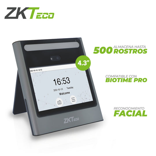 TERMINAL DE ACCESO Y ASISTENCIA CON RECONOCIMIENTO FACIAL Y CONTRASEÑA EFACE10 ZKTECO PANTALLA DE 4.3 PULGADAS 500 ROSTR