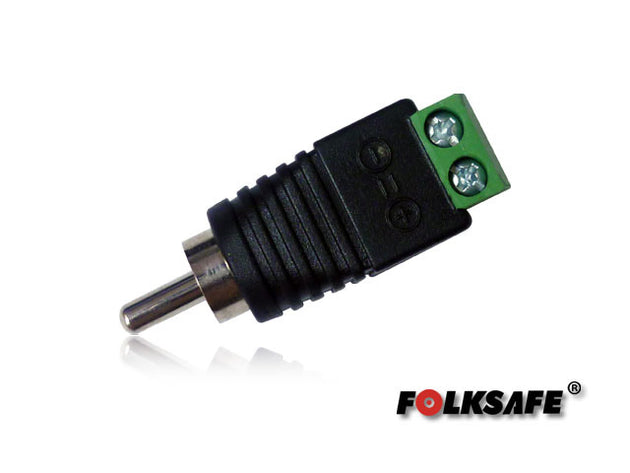 CONECTOR AUDIO RCA MACHO FS-RCA1 FOLKSAFE TIPO JACK , CON BLOQUE POLARIZADO(+/-) PARA ATORNILLAR CABLE DE AUDIO O UTP, R