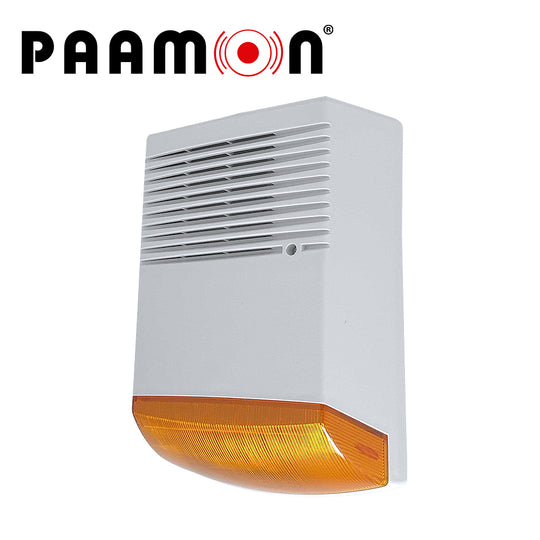 SIRENA CON ESTROBO PARA EXTERIOR PM-SRE60ABATT, CON DOBLE CARCASA UNA EXTERNA PLASTICA Y UNA INTERNA METALICA PARA DOBLE