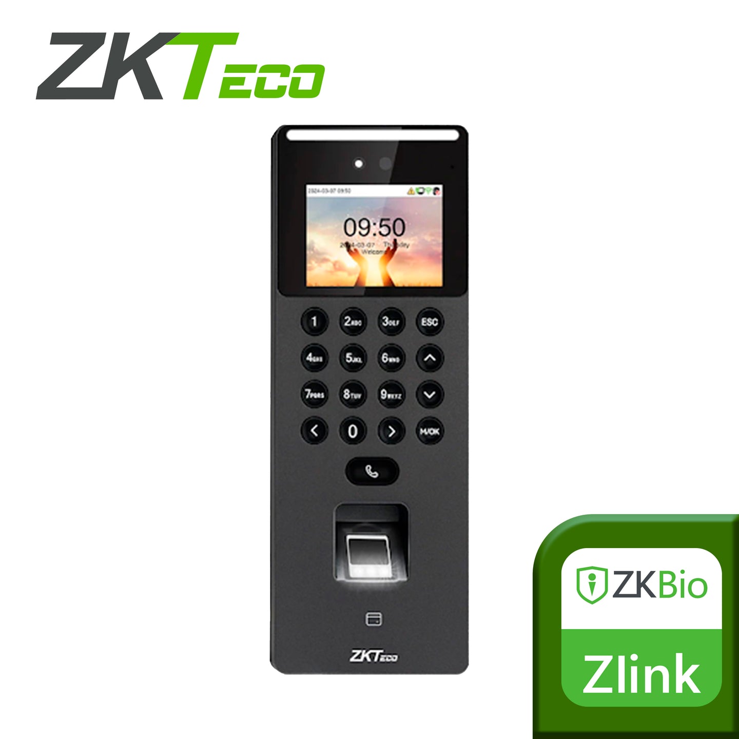 CONTROL DE ACCESO Y ASISTENCIA ZKTECO SENSEFACE 2A / 1,500 ROSTROS / 3,000 HUELLAS / 3,000 TARJETAS DE 125KHZ / WIFI 2.4