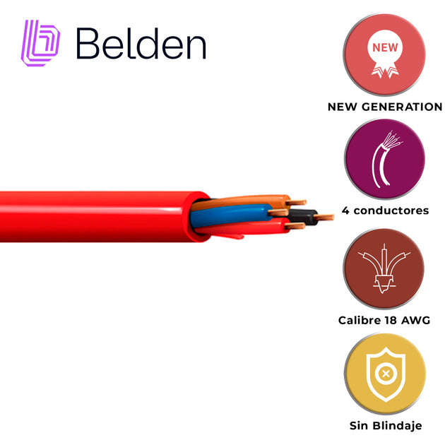 CABLE DE ALARMA CONTRA INCENDIOS BELDEN 5302UL 002U1000 / INTERIOR / ROJO / 4 CONDUCTORES / 18 AWG / SOLIDO / FORRO PVC 