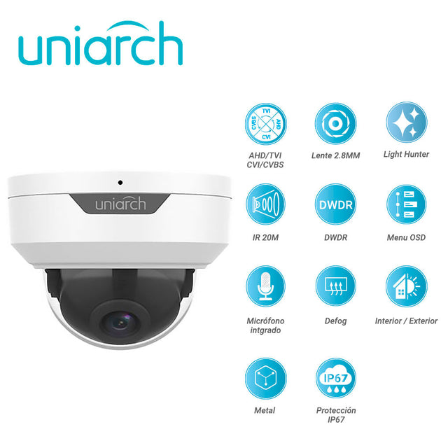 CAMARA ANALOGICA LIGHTHUNTER DOMO UNIARCH UAC-D122-AF28M / UAC-D122-AF28M-H / 2MP / AHD/TVI/CVI/CVBS / LENTE FIJO 2.8 MM
