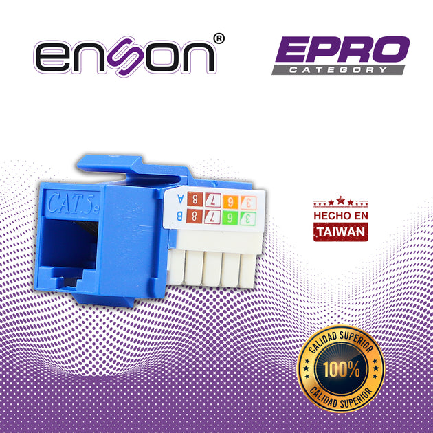 CONECTOR MODULAR JACK RJ45 ENSON EPRO-JACK5E-BL SERIE PRO, POSICION VERTICAL CAT5E COLOR AZUL COMPATIBLE CON PLACAS ENSO