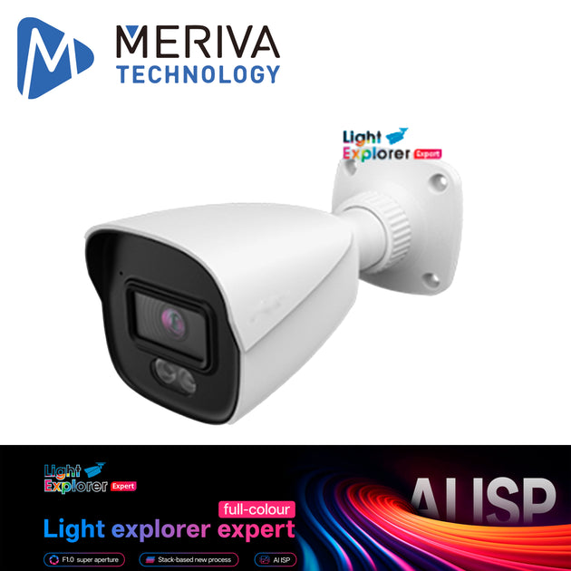 CAMARA IP BULLET MERIVA TECHNOLOGY MOB-400UC / 4MP / H.265+ / 2.8MM / ULTRA COLOR AI ISP LUZ CALIDA 20M / IP67 / METALIC