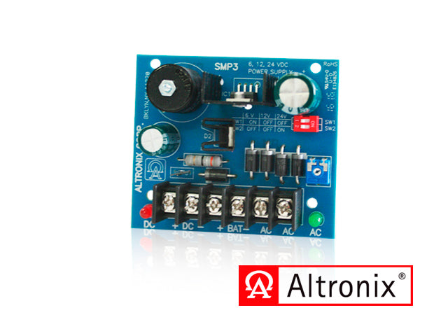 FUENTE DE ALIMENTACION/CARGADOR ALTRONIX SMP3 CONVIERTE LA ENTRADA DE AC DE BAJO VOLTAJE EN 6VCD, 12VCC O 24VCC A 2.5A D