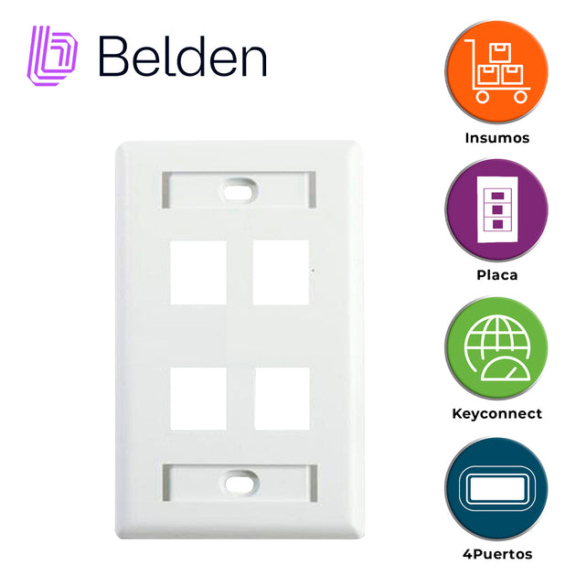 PLACA DE PARED (FACEPLATE) BELDEN AX102249 / INTERIOR / BLANCO / 4 PUERTOS / PIEZA