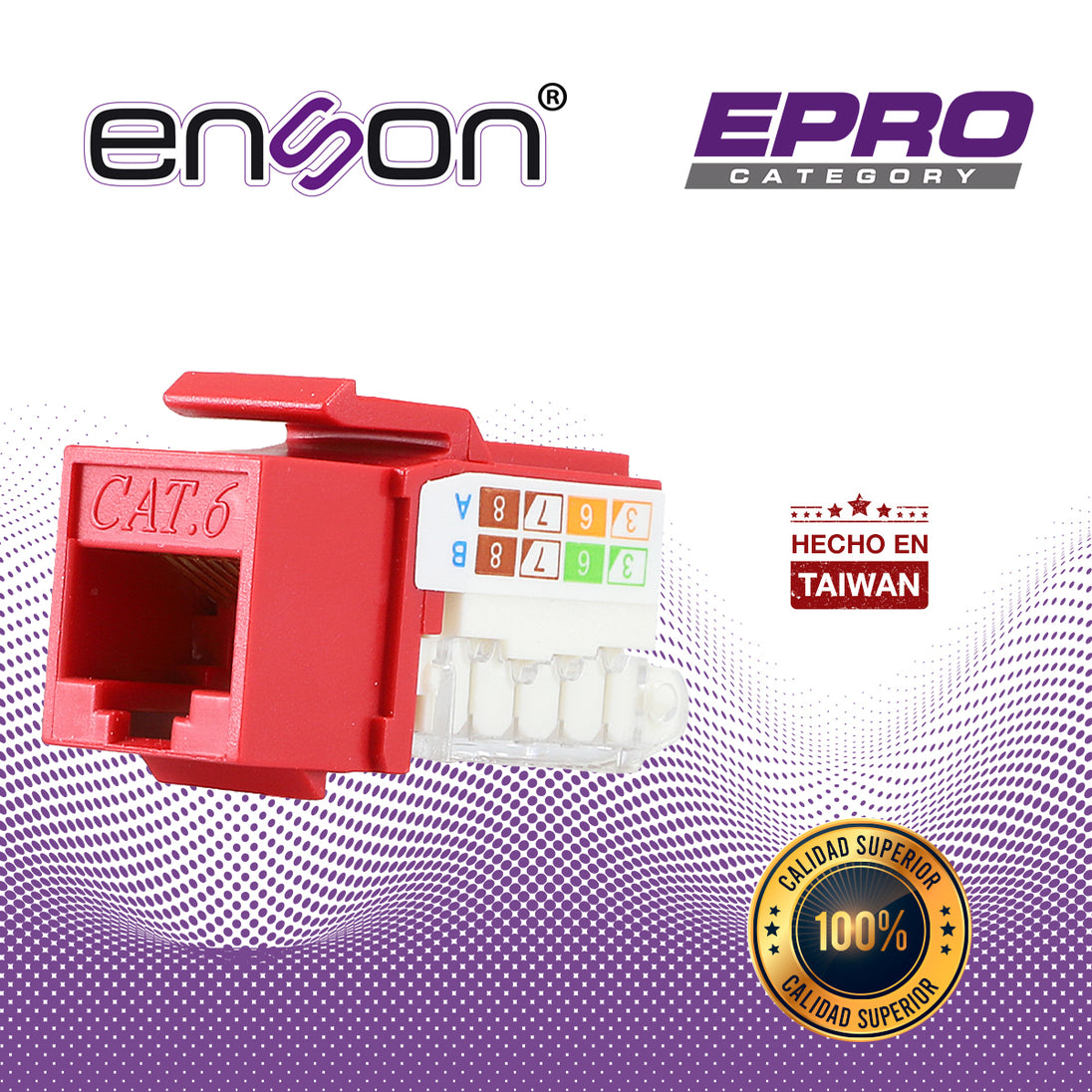 CONECTOR MODULAR JACK RJ45 ENSON EPRO-TLJACK6-RD SERIE PRO TERMINADO SIN PINZAS, POSICION VERTICAL CAT6 COLOR ROJO COMPA