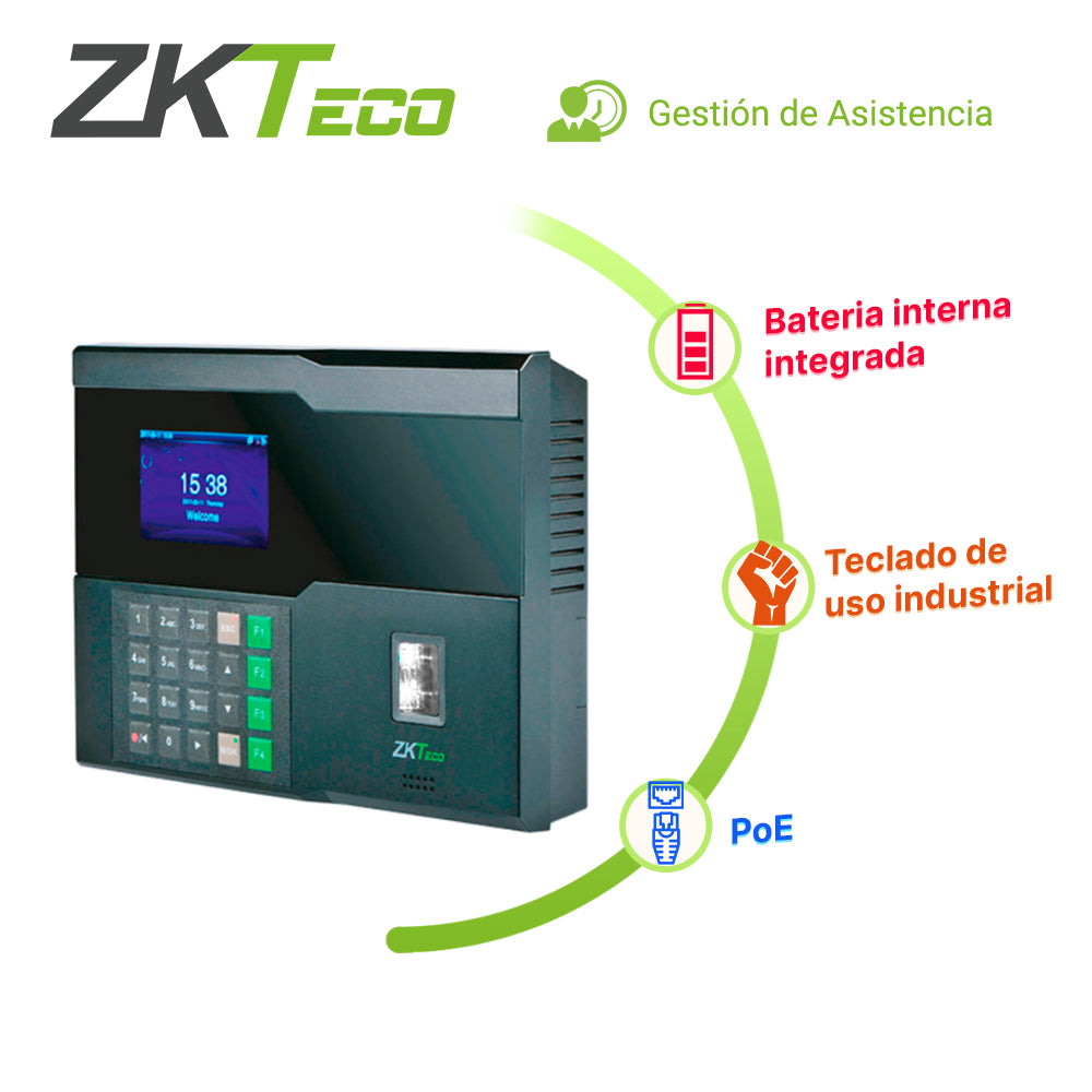 CONTROL DE ASISTENCIA CHECADOR ZKTECO IN05/ID ADMS BIOMETRICO SILKID 3000HUELLAS/10,000TARJETAS125KHZ/100,000REGISTROS T