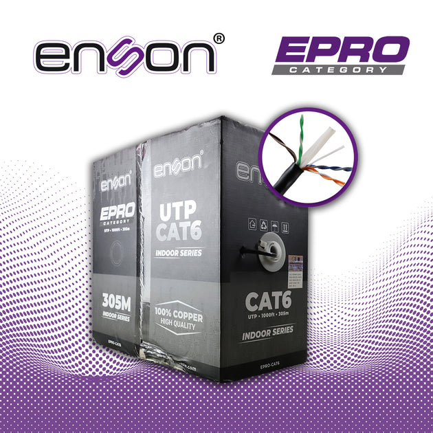 CABLE UTP CAT6 ENSON EPRO-CAT6 FORRO PVC 4 PARES CALIBRE 23 AWG 100% COBRE USO INTERIOR BOBINA 1000 PIES 305 METROS **CE