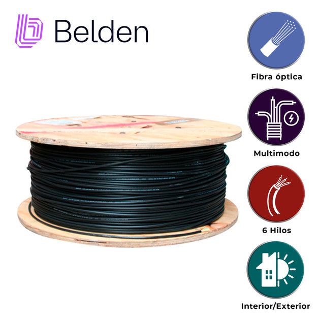 FIBRA OPTICA BELDEN FD3D006R9 / INTERIOR/EXTERIOR / NEGRO / OM3 / 6 HILOS / FORRO PVC / OFNR / BOBINA / 1,640 PIES 500 M