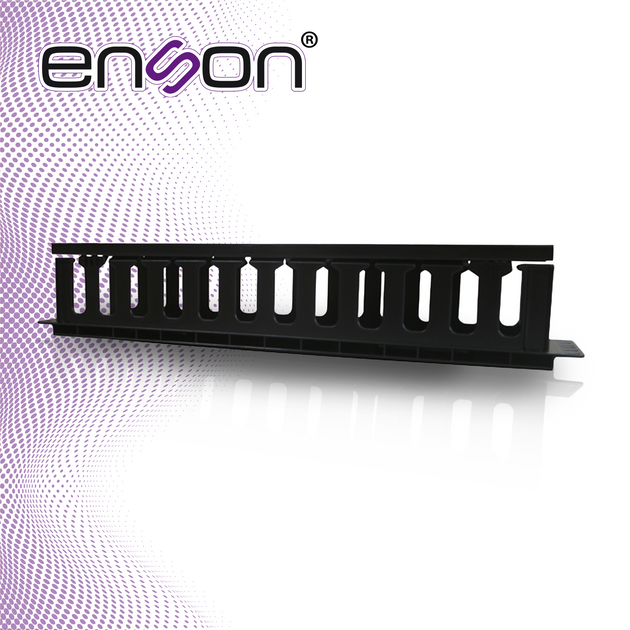 ORGANIZADOR HORIZONTAL FRONTAL PARA RACK ENSON ENS-CM24 2UR CON PEINES DE POLICARBONATO TAPA REMOVIBLE Y ABATIBLE PARA M